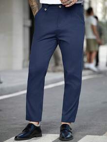 Manfinity Bizformal Men's Navy Blue Business Casual Pants - Navy Blue - View 5