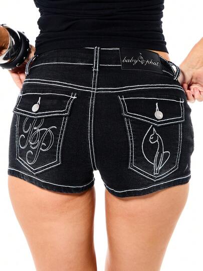 BABYPHAT SDBP722 - 弹力牛仔短裤，带明线细节