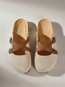 Solecia Ladies Campus Fashion Style Cross Strap Adjustable Comfortable Boken Flat Shoes - Off-white - View 2