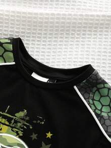 TEENAGE MUTANT NINJA TURTLES | SHEIN 男婴卡通印花圆领短袖T恤和裤子休闲日常套装 - 黑色 - 查看 3