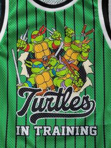 TEENAGE MUTANT NINJA TURTLES | SHEIN 1 chiếc áo tank top thể thao in hình hoạt hình sọc và số dành cho bé trai - màu xanh lá - Xem 4