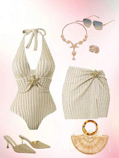 Swim Oasis Plus Size One-Piece Swimsuit & 2 Pieces Set, Minimalist Daily Wear, Summer Beach Outfit For Women