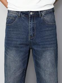 Manfinity Homme Quần jeans nam ống đứng màu xanh nhạt kiểu retro vintage thường ngày. - Rửa trung bình - Xem 7