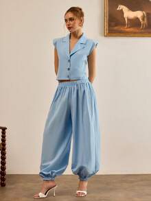 CasuGlow Women, Spring, Summer, Jacket, Sleeveless, Boho, Harem Pant, - Baby Blue - View 3