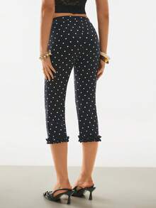 Poéselle Women's Polka Dot Pattern Casual Fashionable Capri Pants - Black - View 2