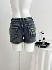 Elamini Women's Casual Denim Shorts With Pockets And Frayed Hem, Versatile For Daily Wear - Medium Wash - View 6