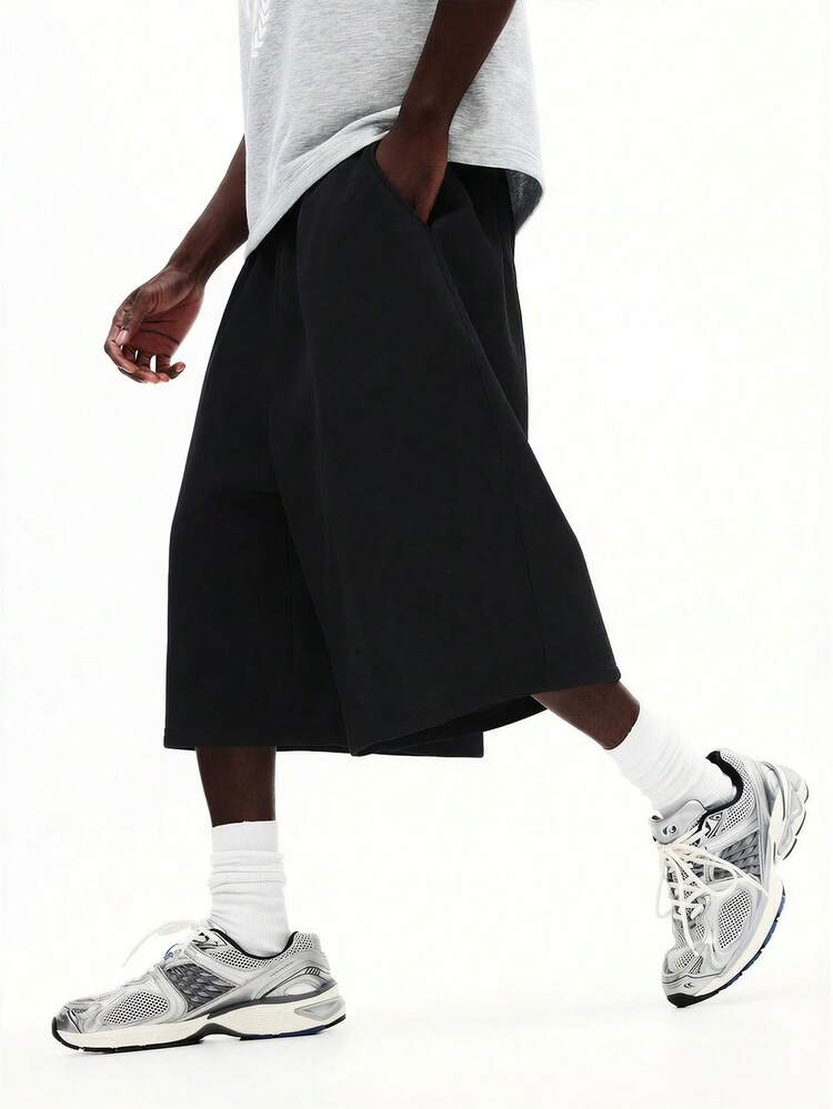 SUMWON Men's Relaxed Baggy Wide Leg Cropped Pants With Elastic Waistband For Casual Everyday Comfort