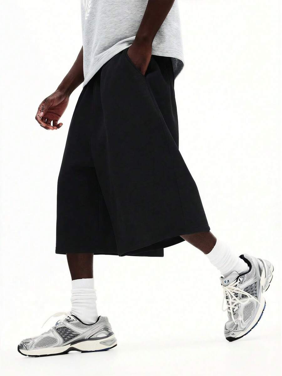 SUMWON Quần ống rộng lửng dáng suông thoải mái cho nam, có chun co giãn, thích hợp cho những ngày thường nhật. - màu đen - Xem 1