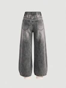 Tween Girls' Casual Washed Distressed Loose Fit Denim Jeans - Grey - View 2