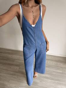 Sunnyshic Casual Vacation Denim Jumpsuit - Blue - View 2