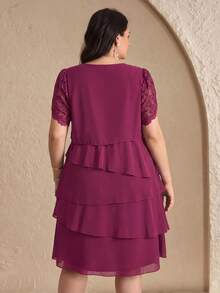 Reflora 大码女式圆领蕾丝休闲约会外出连衣裙 - 中紫紅色 - 查看 8