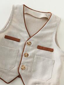 SHEIN 2件套男婴/男童卡其色绅士西装套装，优雅婚礼宾客/花童/戒童服装，春夏款 - 卡其色 - 查看 5