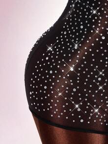 Amplova 2026 New V-Neck Rhinestone Embellished Jumpsuit For Women - Black - View 8