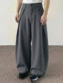 SWAVVY Men's Casual Commuter Striped Loose Pants - Grey - View 4