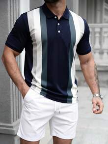 Manfinity CasualCool Bộ áo polo ngắn tay nam, thích hợp mặc ở nhà, đi chơi và tụ họp. - Xanh đậm - Xem 1