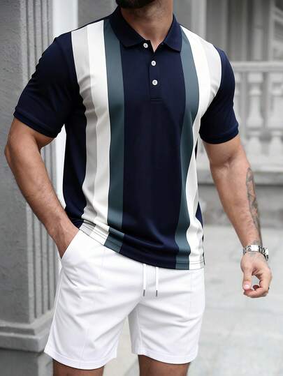 Manfinity CasualCool Herr kortärmad pikétröja, lämplig för hemmet, utflykter och sammankomster