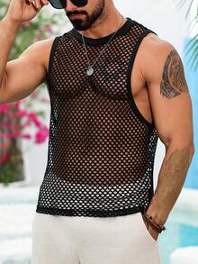 Manfinity Homme 大码男士背心，舒适热销网眼面料背心，适合度假、休闲、派对、聚会、朋友约会、商务休闲、鸡尾酒会、晚宴等场合，可单穿或搭配休闲服饰，自穿或送礼皆宜。 - 黑色 - 查看 7