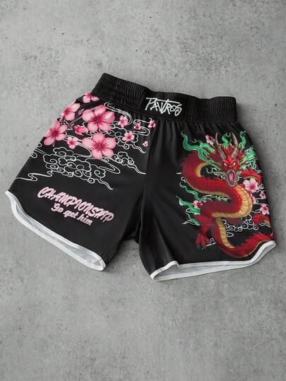 PAVTROS Quần đùi thể thao nam in họa tiết, quần đùi đấm bốc.