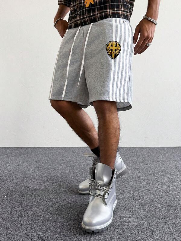 PAVTROS Men's Streetwear Popular Style Pants, Boyfriend/Husband Daily Gift, Anniversary Souvenir, Striped Print, Embroidered Gray Sweatpants Men's Shorts Grey Shorts Men Men's Streetwear Shorts Men's Striped Shorts Cross Patch Shorts