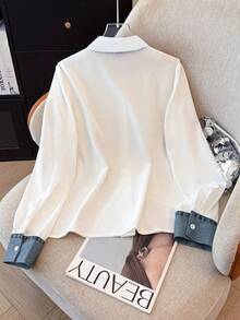 GlowEve 女士蝴蝶结印花长袖单排扣白衬衫 - 白色 - 查看 2