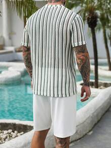 VENTUSAIL Men's Striped Crew Neck Short Sleeve T-Shirt And Shorts Casual Set - Multicolor - View 2
