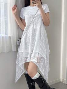 FRIFUL Áo hai dây ren hoa dáng lệch vạt, buộc dây phía trước dành cho nữ, thích hợp cho mùa hè. - trắng - Xem 1