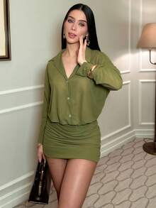 hhfernanda 2025 Women's Solid Color Mini Dress, Fashionable For Commuting - Green - View 6