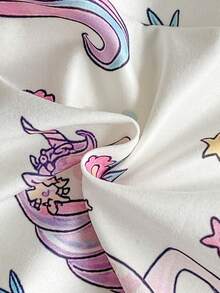 2pcs Young Girl' Colorful Unicorn Pattern Flame Retardant Fleece Cardigan Short Sleeve Top And Shorts Comfortable Pajama Set - Multicolor - View 6