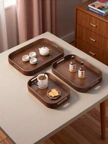 1 Piece, Bamboo Tray 1 Elegant Walnut Colored Bamboo Tray | Art Grid Design, Rectangular Wooden Tray Suitable For Tea, Fruit, Barbecue And Decoration, Perfect For Living Room, Bedroom, Office, Non Food Contact - Brown - View 9