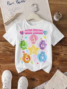 SHEIN X Care Bears 少女圆领短袖休闲T恤，带图案 - 白色 - 查看 1