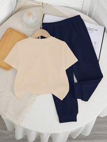 Bubblio 男婴休闲简约圆领短袖裤套装，经典酷炫时尚简约字母A印花 - 彩色 - 查看 4