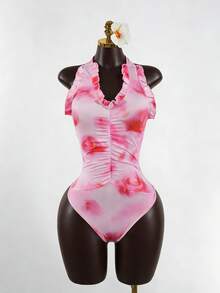 SaltGleam SaltGleam 粉色扎染性感露背吊带连体衣，适合海滩度假 - 粉色 - 查看 4