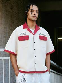 PAVTROS Camisa casual de manga corta de un solo pecho con contraste de color para hombres, uso versátil diario - Multicolor - Ver 3