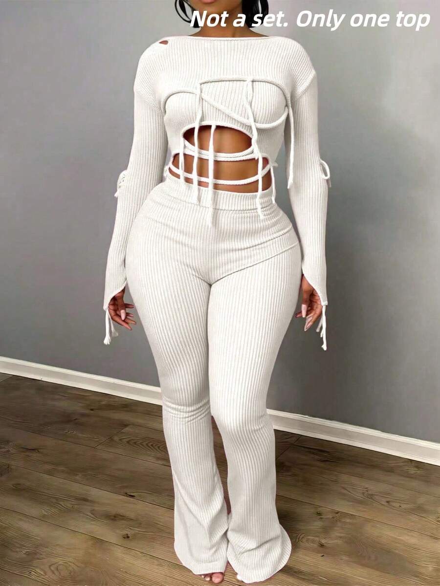 BamGleam Áo len dệt kim nữ tay dài, một cổ, tua rua rỗng màu hồng, cắt ngắn, vừa vặn, phong cách thường ngày, du lịch, tiệc tùng, quần áo nữ mùa xuân và mùa thu, mùa hè, mùa đông, mùa thu - trắng - Xem 1