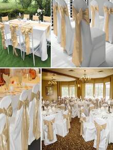 8, 12, 16 Lazos de silla de satén color oro rosa para bodas, fiestas, baby shower, cumpleaños y decoración. Accesorio imprescindible - Champán - Ver 6