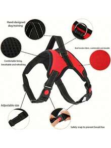Dog Harness Suitable For Small, Medium,And Large Dogs, With Reflective Pull-Handle Design, Breathable Design. - Red - View 2