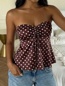 CovetEZ 休闲简约甜美美式波点印花衬衫，适合夏季、度假、返校、大学、派对、海滩和休闲穿着。 - 彩色 - 查看 3