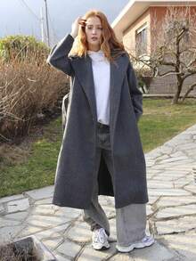 SILVIA DI SANTO 女士时尚通勤大衣，配腰带，秋冬款 - 灰色 - 查看 4