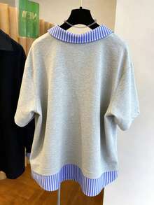 Resyla Women's Casual Everyday/Work Commute Striped Print Raglan Loose Fit 2 In 1 T-Shirt, Summer - Multicolor - View 2