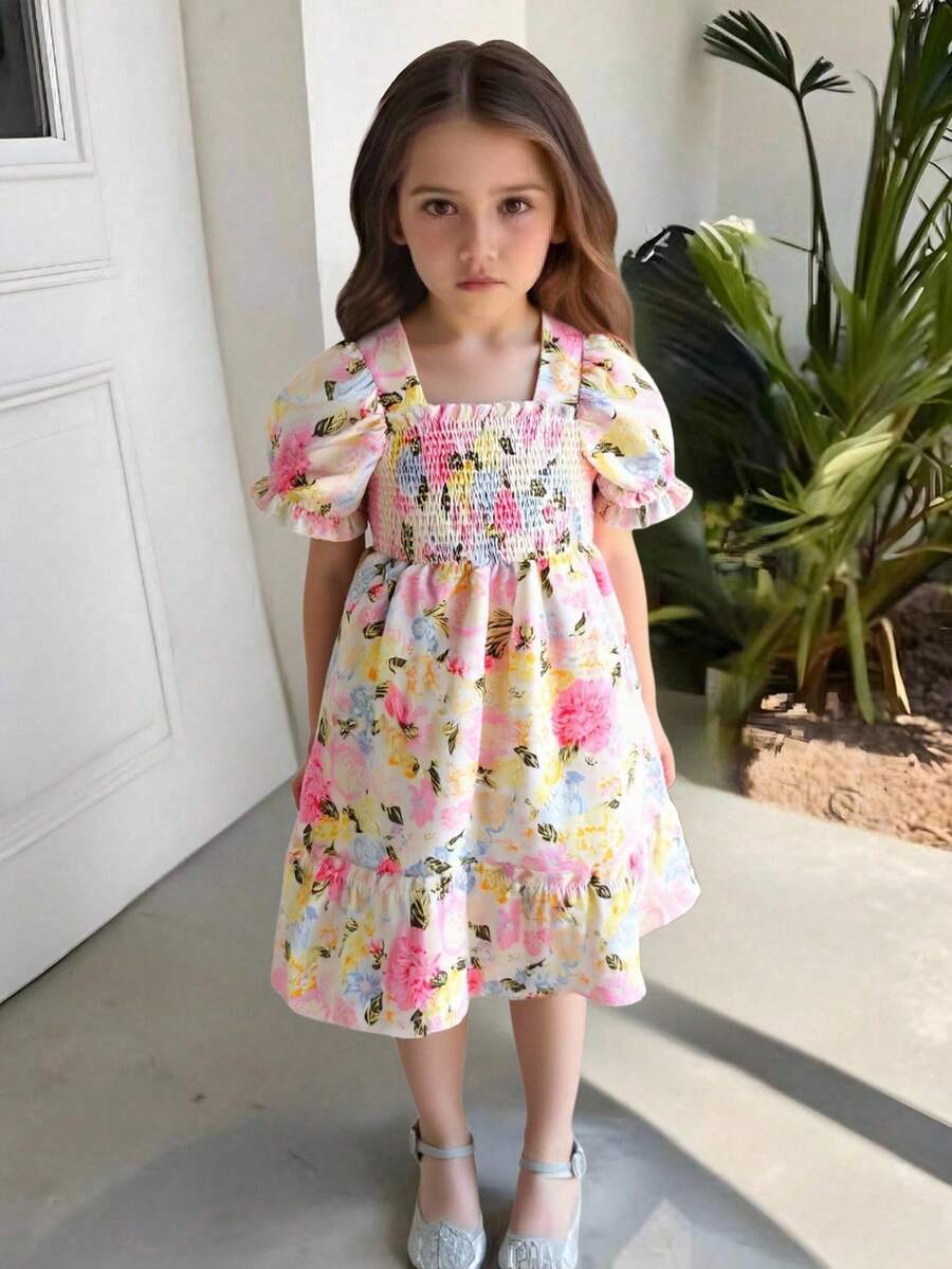 SHEIN 1 件年轻女孩多巴胺碎花无袖连衣裙，可爱时尚沙滩裙，适合夏季度假和户外 - 彩色 - 查看 1