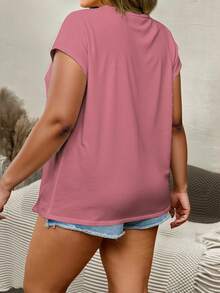 EMERY ROSE Plus Size Women's Summer Solid V-Neck Short Sleeve Casual T-Shirt V Neck Top Basic Top V Cut Top Solid Color Tops - Multicolor - View 2
