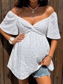 Boho Mama Áo ngủ kiểu babydoll màu trơn, thoải mái, dành cho bà bầu và đi nghỉ mát, hiệu Schiffy, cổ tim, kiểu xoắn phía trước, thích hợp cho mùa hè. - trắng - Xem 3