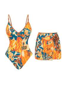 Swim Oasis 女士V领露背性感连体泳衣沙滩裙两件套 女士度假套装 泳池套装 女士夏季套装 女士泳装 夏季泳衣罩衫 - 彩色 - 查看 3