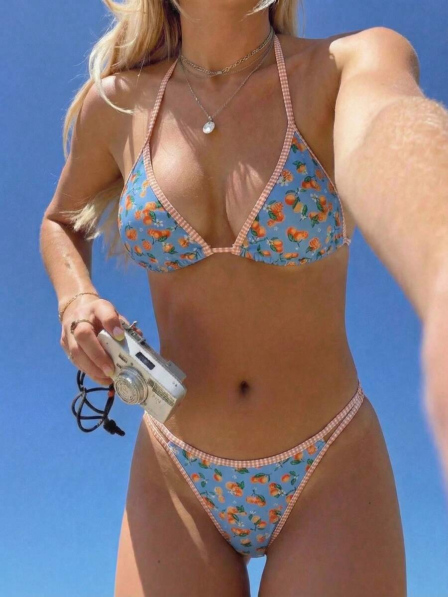 Swim Mod Women's Vacation Beach Fruit Print Swimsuit Set - Multicolor - View 1