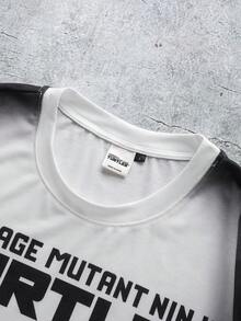 TEENAGE MUTANT NINJA TURTLES | SHEIN 男士渐变卡通字母印花T恤和短裤套装 - 白色 - 查看 3