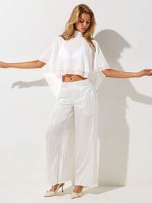 SHEIN ICON Sexy Asymmetrical Hem Chiffon Scarf Collar Blouse For Women,Summer Top - White - View 4