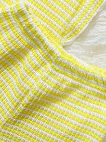 SHEIN Playful Pals 2pcs/Set Baby Girl 0-3Y Spring Summer Casual Daily Vacation Textured Knit Black & White Striped Ruffle Sleeve Round Neck T-Shirt And Shorts Set - Yellow - View 3