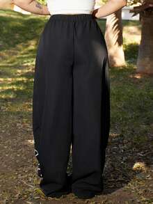Lupita Cardoza Women's Street Style Letter Print Elastic Waist Wide Leg Pants Fall Cloth For Women - Black - View 2