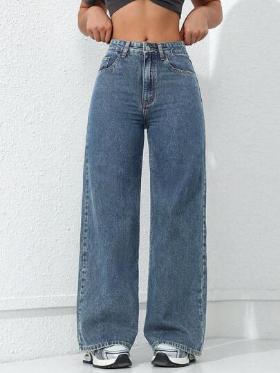 SHEIN ICON Pantalones Vaqueros Con Bolsillos Para Mujer