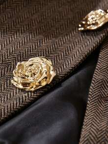 Aveloria Rosie Fashionable Design Elegant Versatile Casual Camellia Metal Button Deep V Herringbone Blazer - Multicolor - View 7